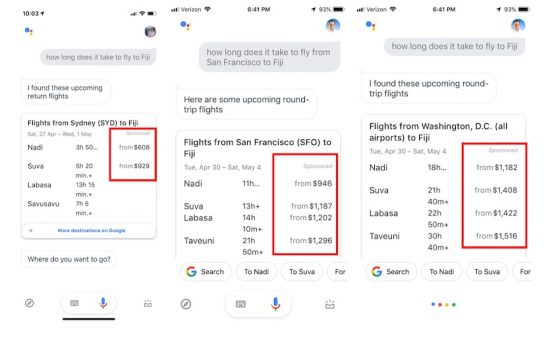 Google Assistant muestra resultados patrocinados en algunas búsquedas