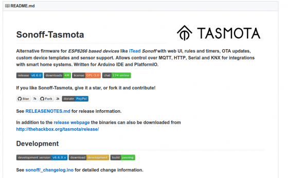 Tasmota se actualiza a la versión 6.6.0