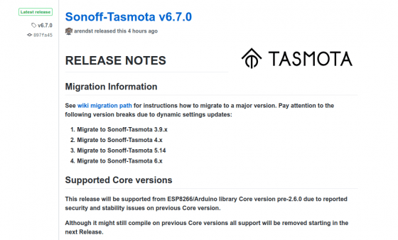 Tasmota se actualiza a la versión 6.7.0 con importantes novedades