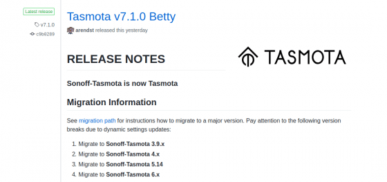 Tasmota se actualiza a la versión 7.1.0
