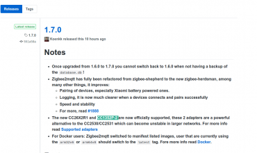 zigbee2mqtt versión 1.7.0