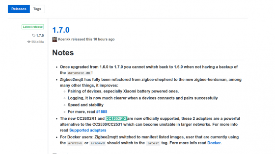 Zigbee2mqtt se actualiza a la versión 1.7.0