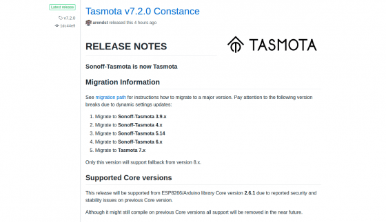 Tasmota llega a la versión 7.2.0, llamada Constance