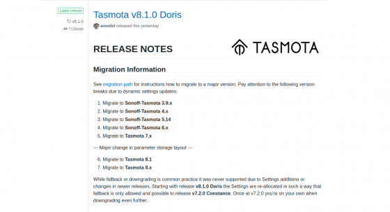 Tasmota 8.1.0 Doris nos sorprende antes de acabar el año