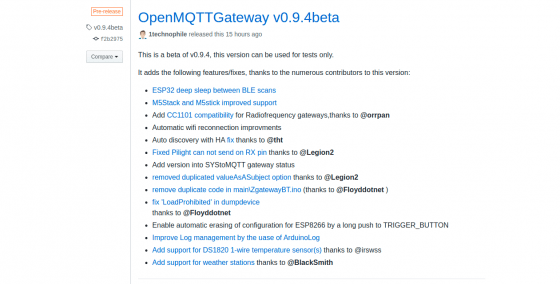 OpenMQTTGateway se actualiza a la versión 0.9.4beta