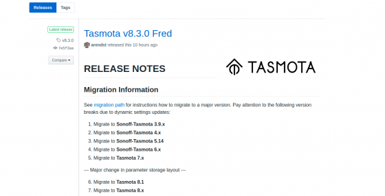 Tasmota se actualiza a la versión 8.3.0 llamada Fred