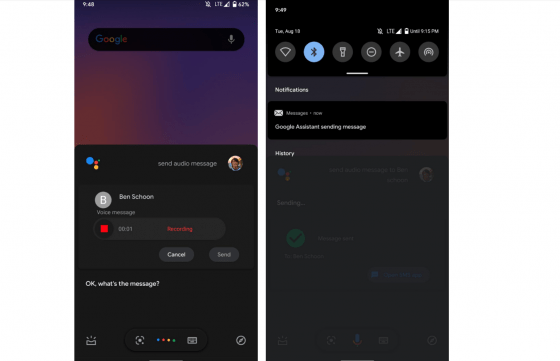 Google Assistant añade una interfaz para el envío de mensajes de voz