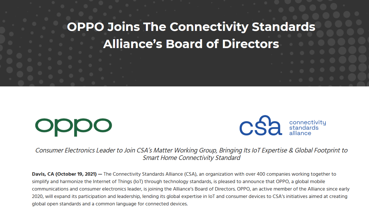 Oppo entra en la Connectivity Standards Alliance (antigua Zigbee