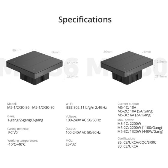 Especificaciones Sonoff SwitchMan M5