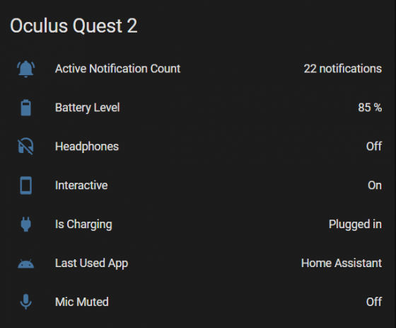 Datos de Oculus Quest en Home Assistant