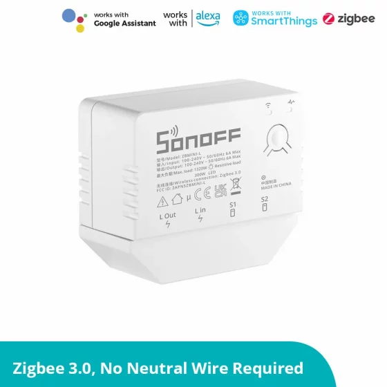 Sonoff ZBMINI-L, relé Zigbee 3.0 sin necesidad de neutro y con interruptor